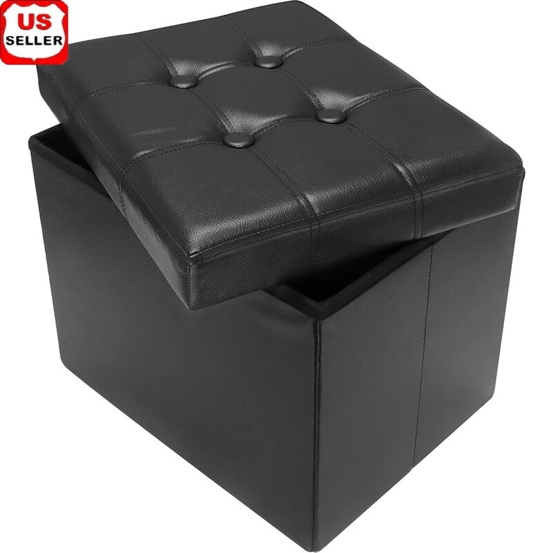 Folding Storage Ottoman Leather Foot Rest Stool Durable Compact Design New