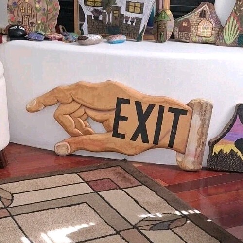 Rare Unique Wood Exit EXIT Finger Pointer SIGN Hand Wall Hanging Cool Estate 31"