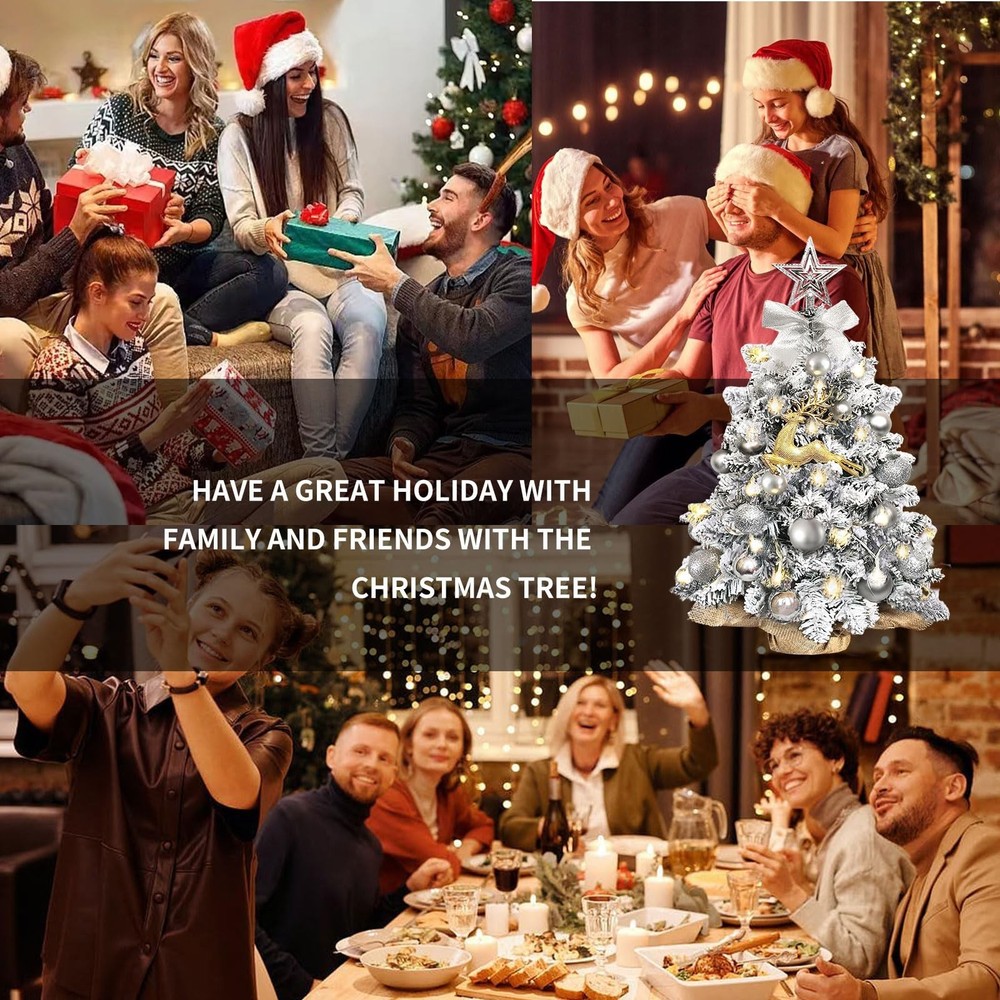 Mini Christmas Tree-with Lights,2ft Pre Lit Artificial Small Christmas Tree S...