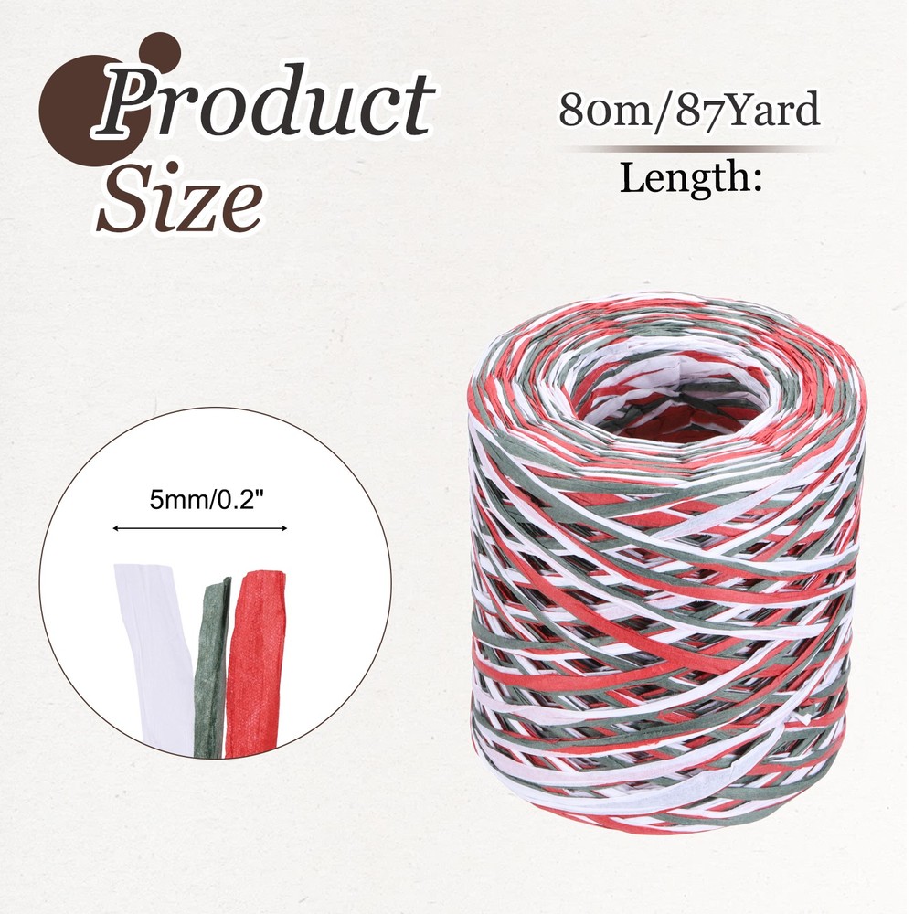 Raffia Ribbon, 87 Yard Natural Raffia Paper String, Red, White, Green
