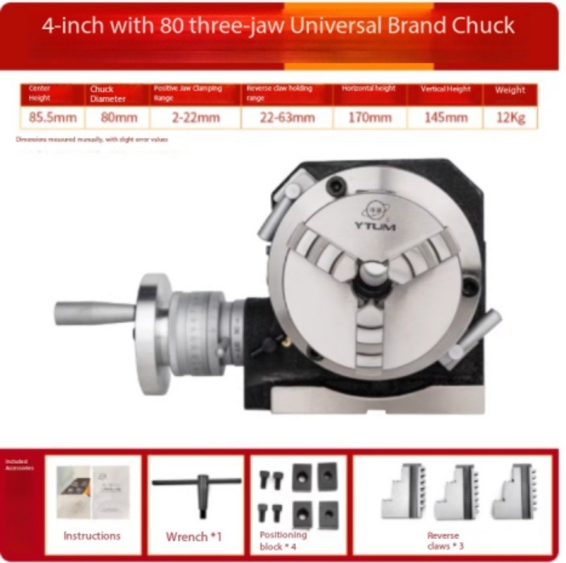 Vertical/Horizontal Indexing Table with Chuck for Milling Machine Rotary Table