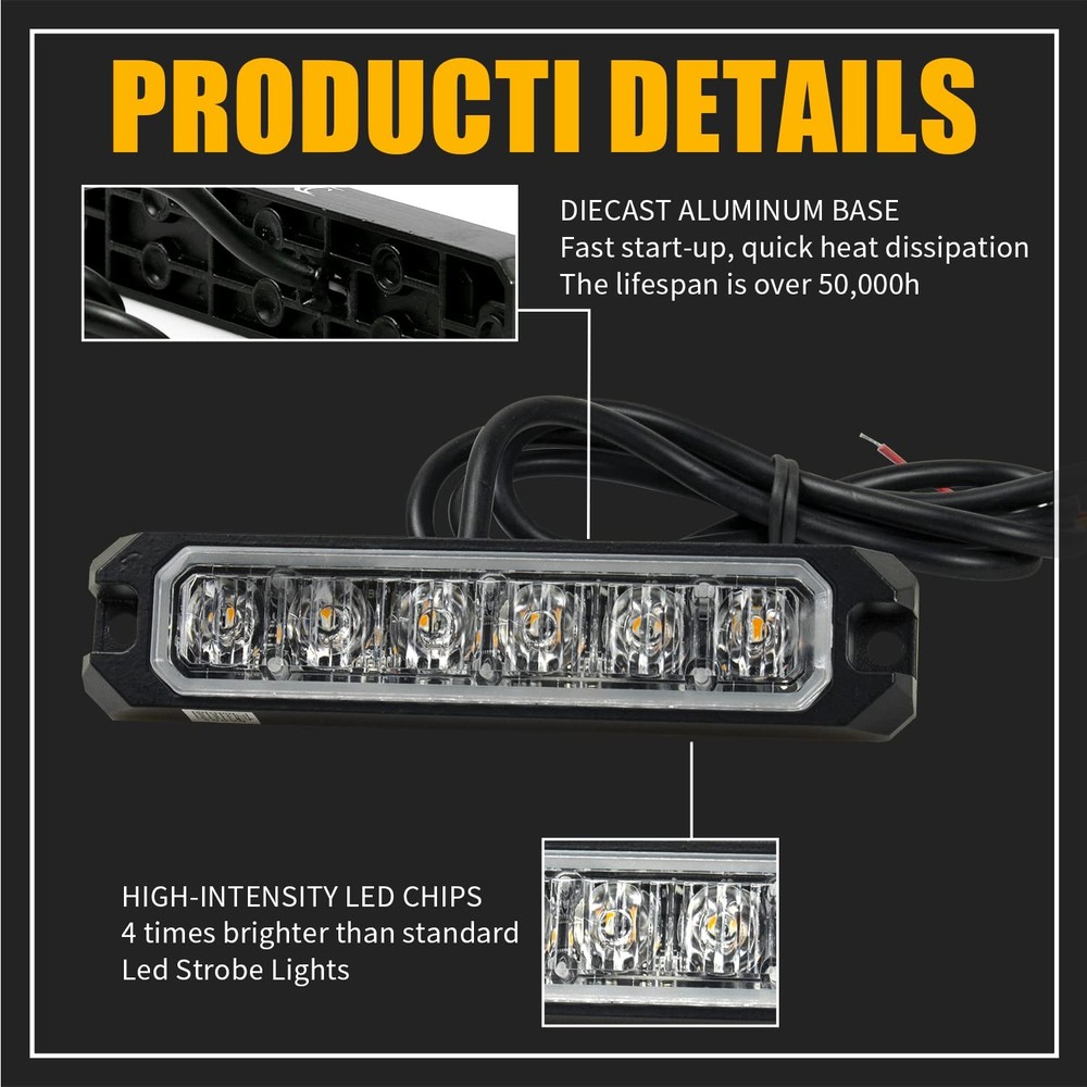 FXC 2pack 6-LED Strobe Light Amber Waterproof Emergency Beacon Flash