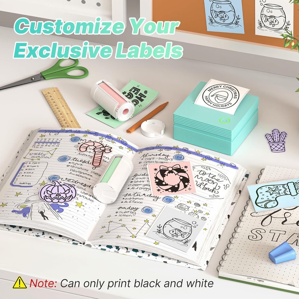 Sticker Printer, PM290 Mini Printer, Bluetooth Sticker Maker Machine with 3 Roll