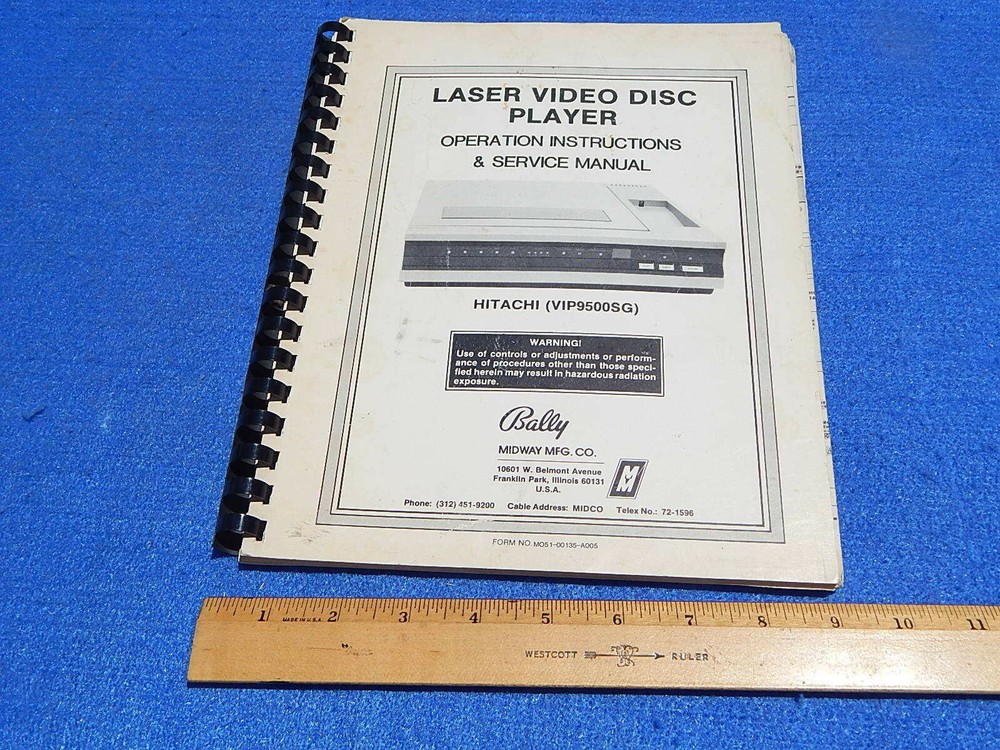 1984 Bally/Midway Laser Video Disc Player Operation Instructions  Service Manual