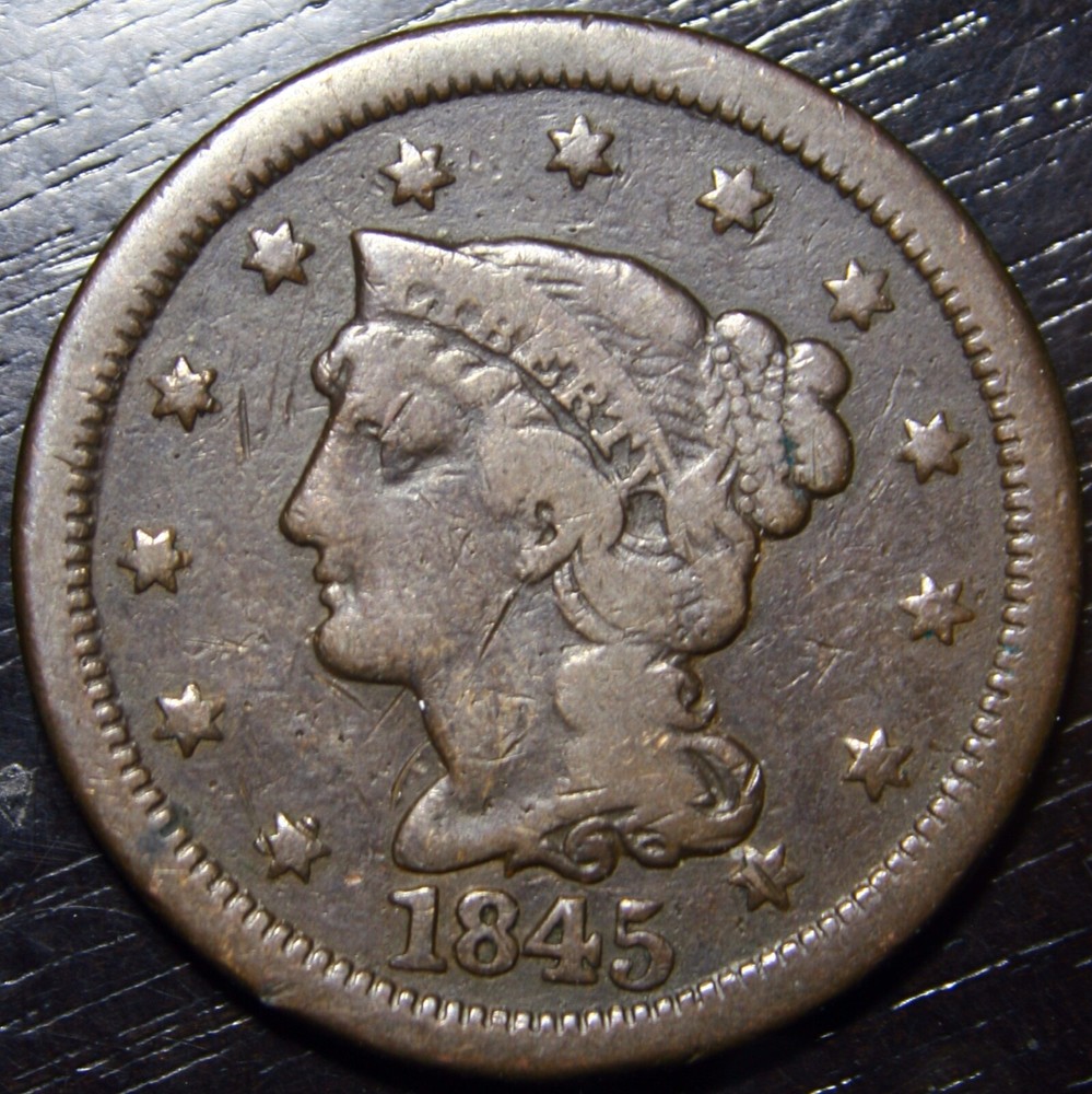 1845 Braided Hair Large Cent 1c