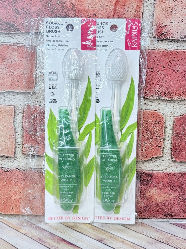 2 RADIUS SOURCE BRUSH Toothbrush SOFT Brush, Replaceable Head NON TOXIC Soda Pop