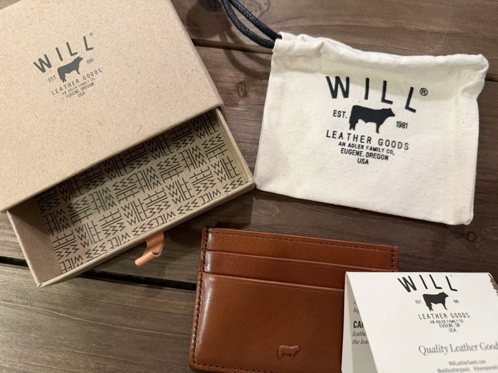 Will Leather Goods Card Case RFID Classic Front Pocket~ Whiskey~ Bag & Box~ NWT