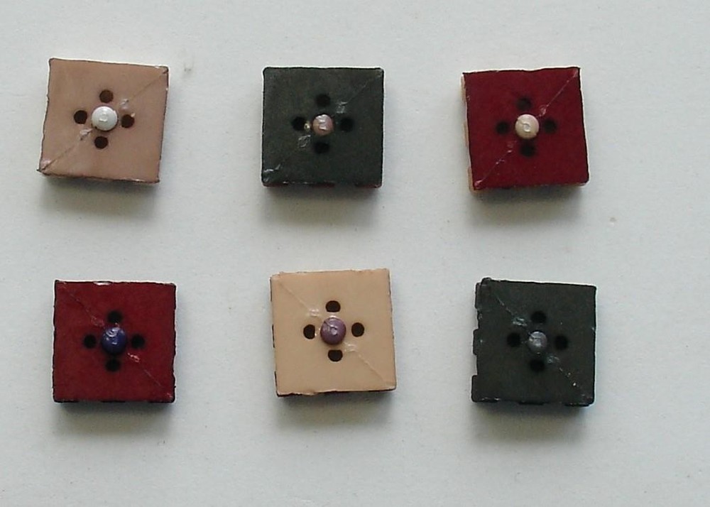 6 Novelty SQUARE Shaped BUTTONS Plastic Mates Various Colors EUC 4-hole Sew Thru