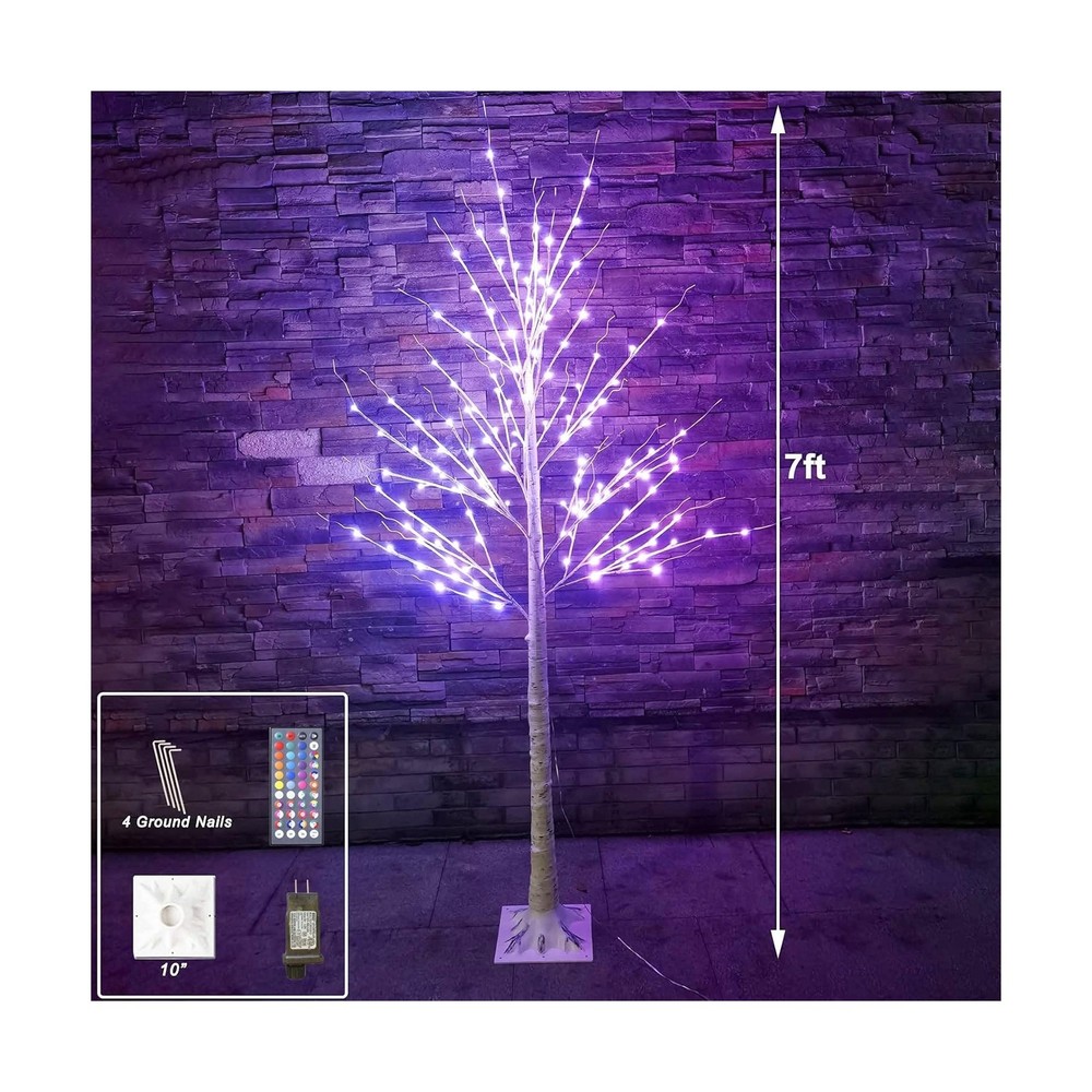 7Ft Birch Tree with LED lights Color Changing Lighted Birch Tree Outdoor, Rem...
