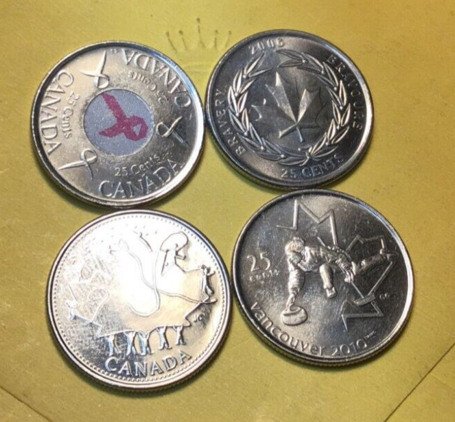 4 Different 2002 2006 2007 Canada Quarters Canada 25 Cent Pieces, 4 Coins