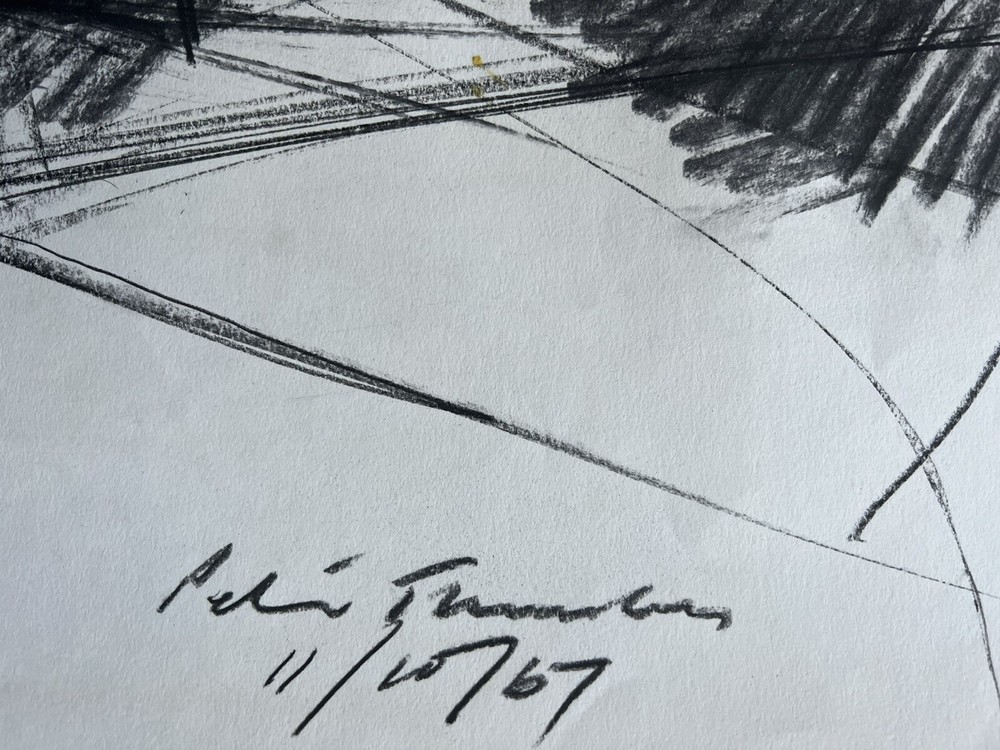 Peter Thursby Original 1967 Charcoal Drawing Study For Sculpture Signed Dated