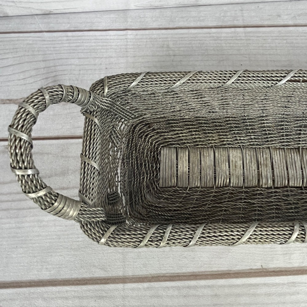 Vintage Gothic Woven Metal Wire Basket 16” x 6.5" x 3" Rectangular