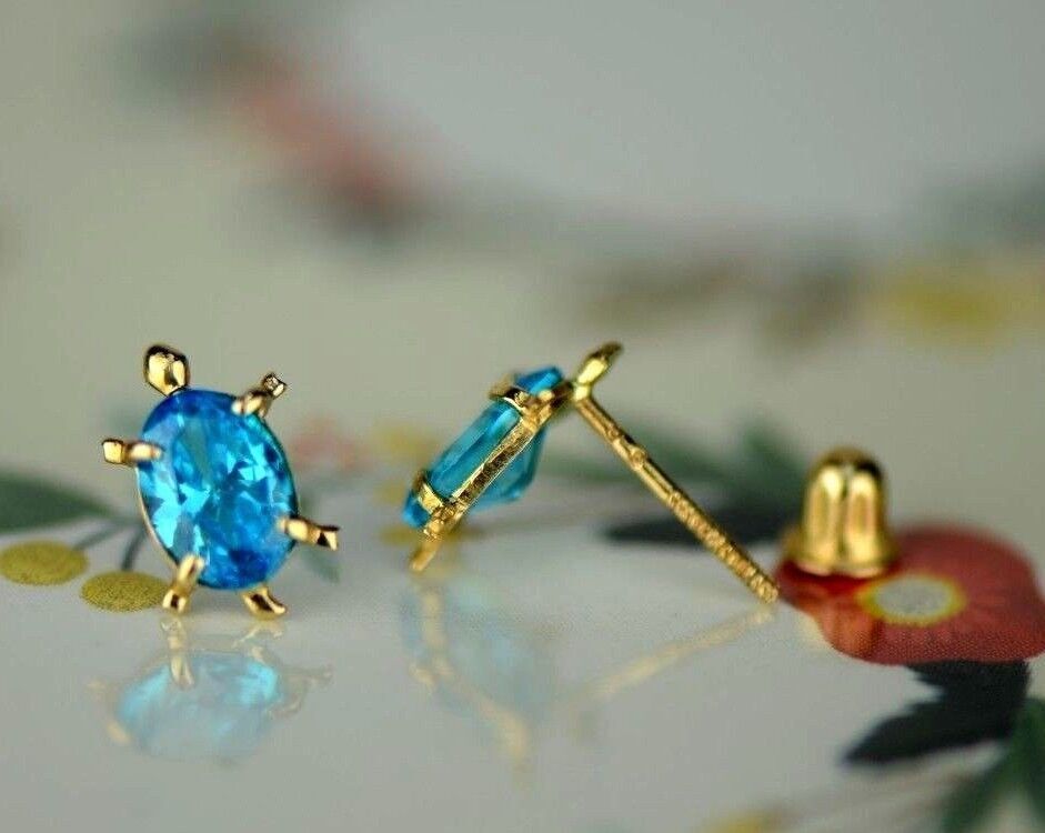 14k Yellow Gold Turtle Birthstone Stud Earring