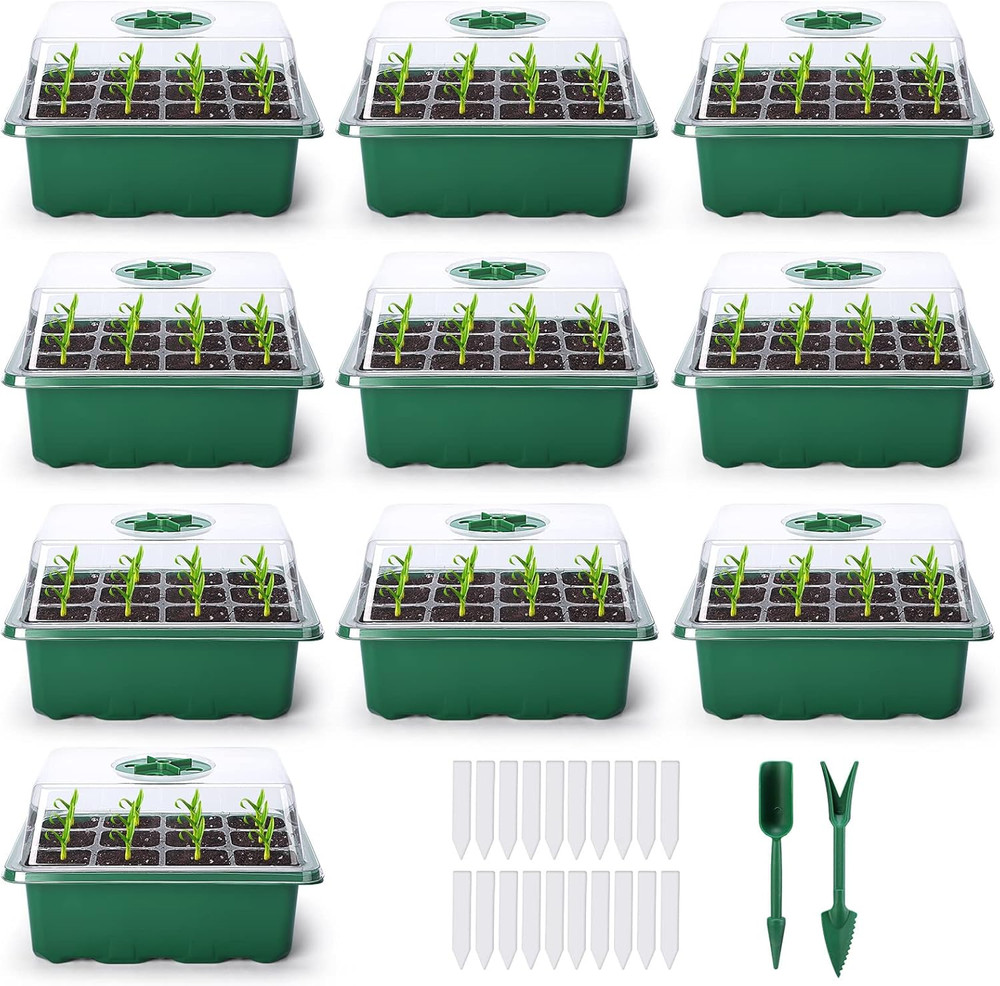 10-Pack Seed Starter Kit Seedling Starter Tray (12 Cells) Humidity Adjustable Pl