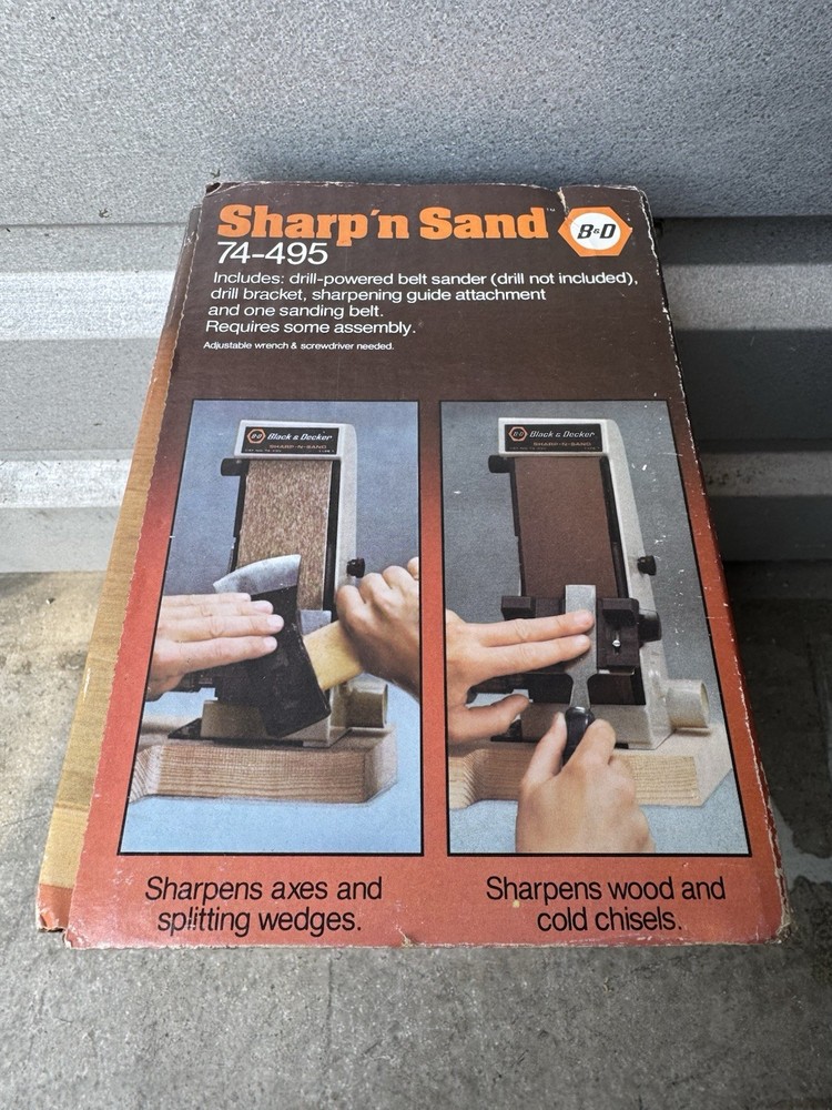 Vintage SEALED Black & Decker Sharp n Sand Drill Powered Belt Sander Sharpener