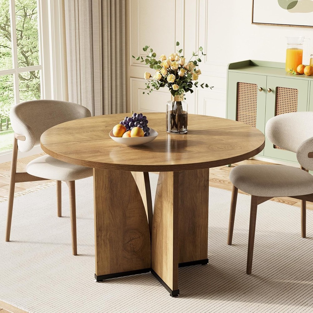 39-Inch Round Dining Table 4 Rustic Kitchen Table W/ X-Shaped Stable Pedestal