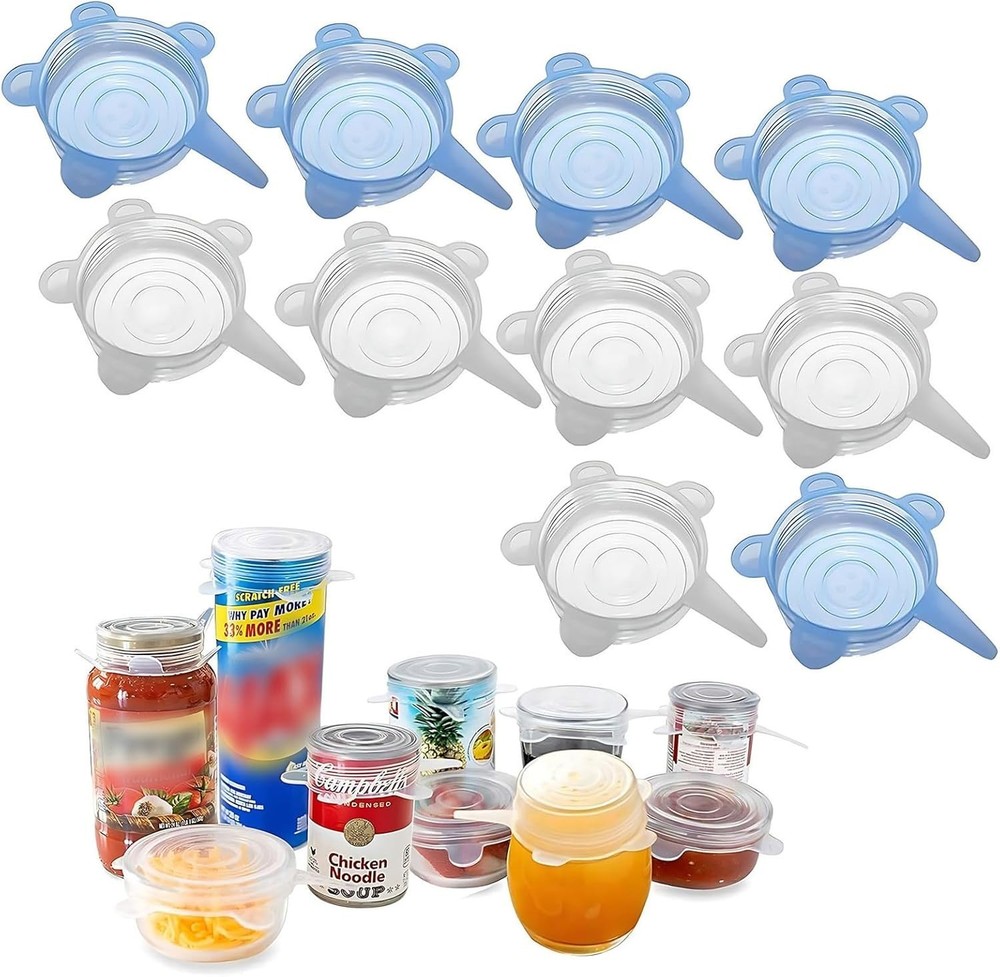 Silicone Can Lids 10 Pack, All 2.6'' Diameter, Reusable Silicone Stretch Lids...