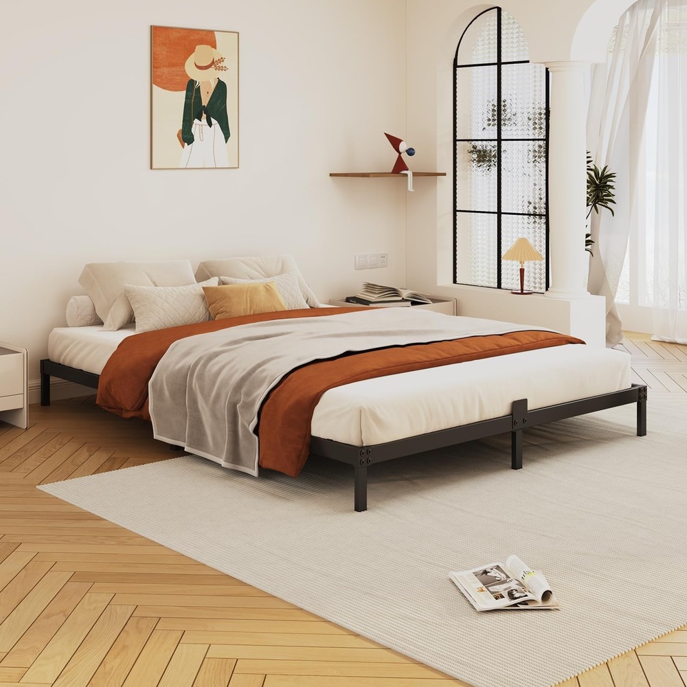 3 Inch Bed Frame Queen Size Low Profile, Metal Platform Low Bed Frame, Heavy ...