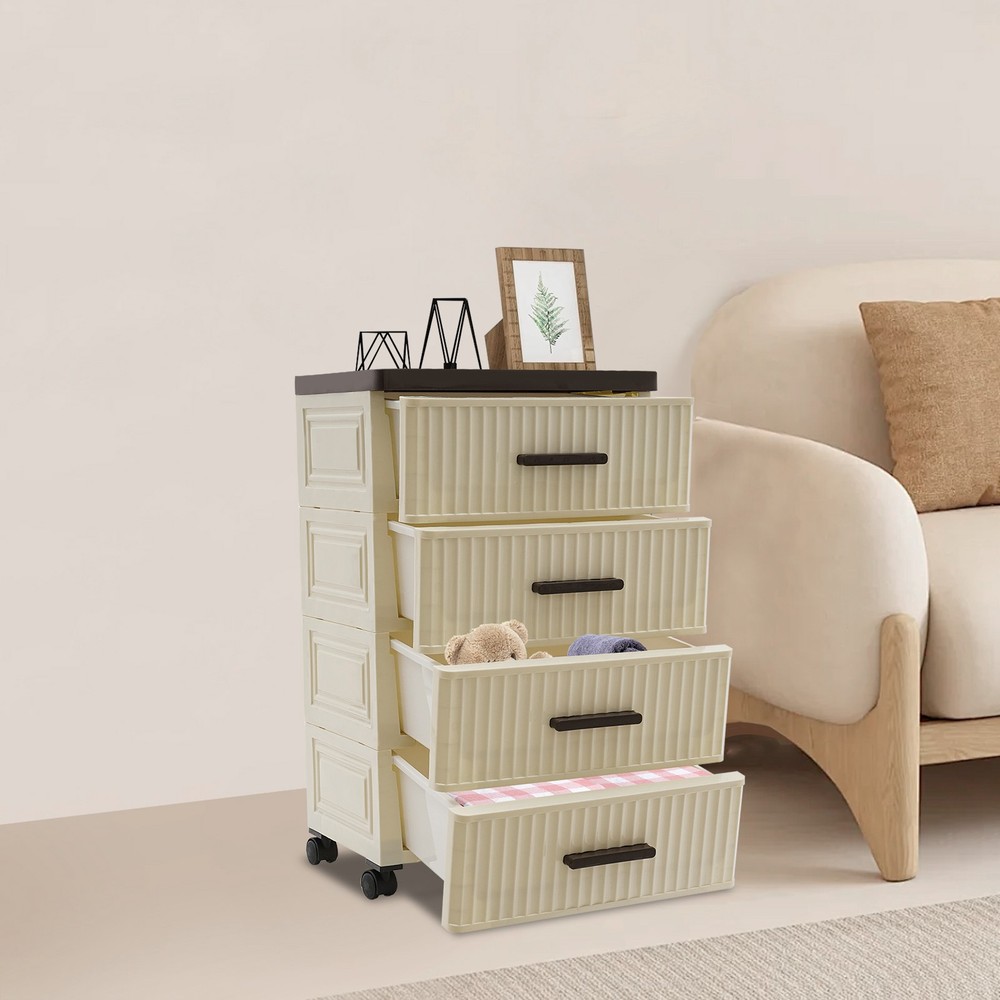 Multi-tier Storage Cabinet Modern Organizer Movable Storage Box W/ 4 Drawers