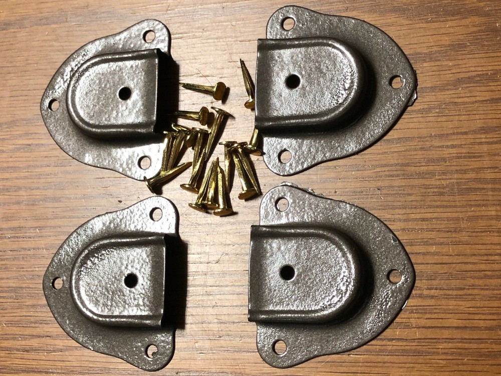 Trunk & Chest Hardware-4 Bronze Shade Leather Handle Retainers & Tacks