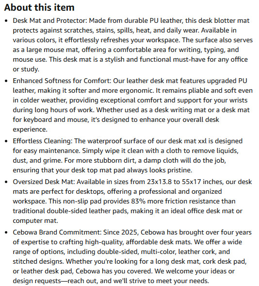 CEBOWA DUAL SIDED LARGE DESK MAT (45x17) LIGHT BLUE