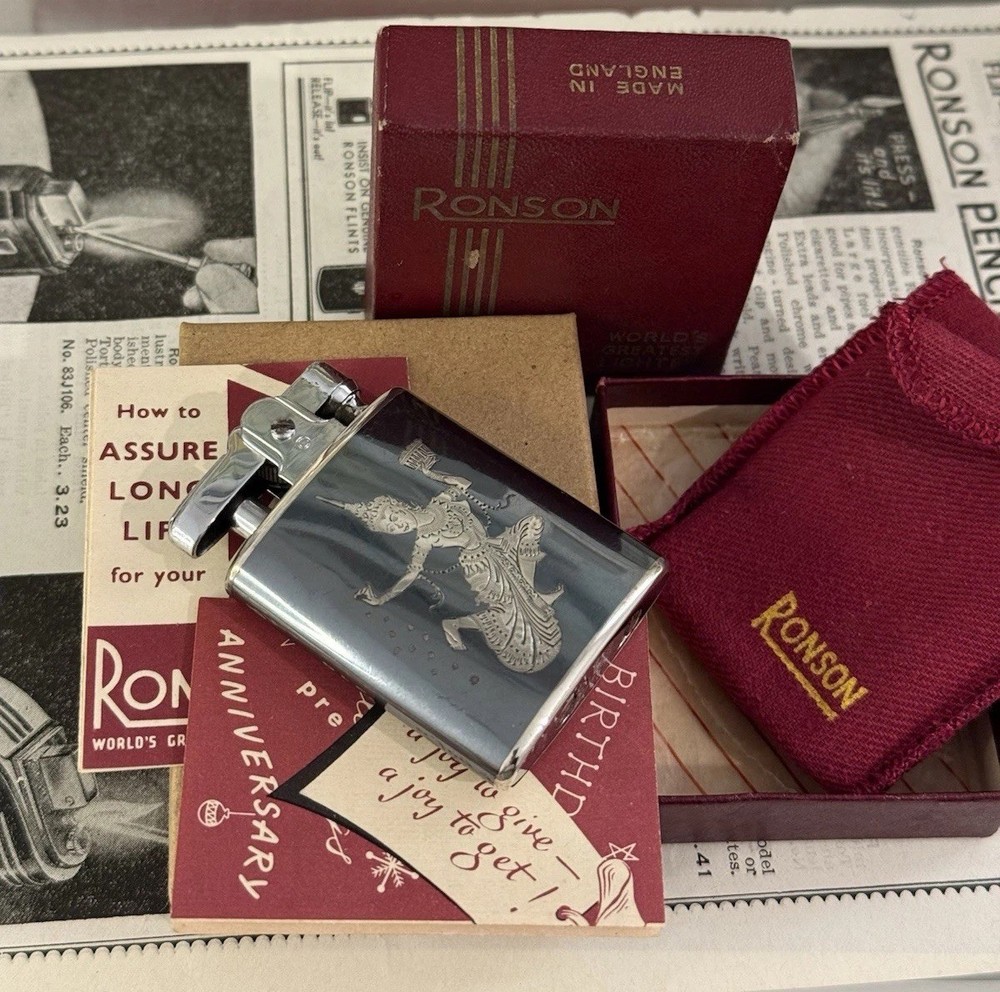 Ronson Siam Dancing Figures Sterling silver Niello lighter