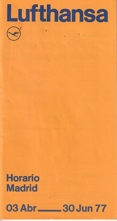 Lufthansa timetable 1977/04/03 local edition for Madrid