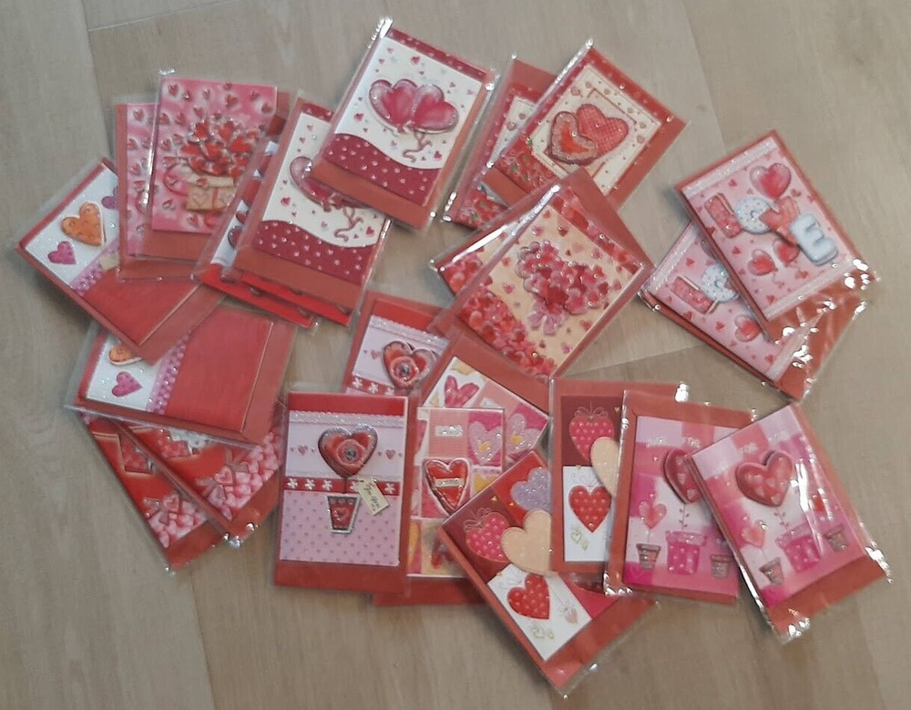 3D Mini Valentines Cards Envelopes 36 Pack With Glitter Blank Inside With Hearts
