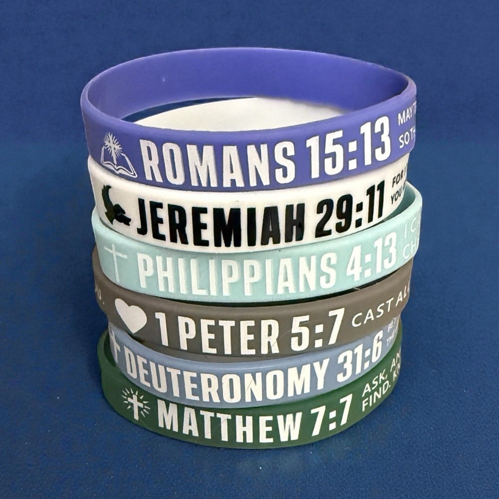 Bible Verse Bracelets - Stackable Wristbands - Set Of 6 - Stocking Stuffer