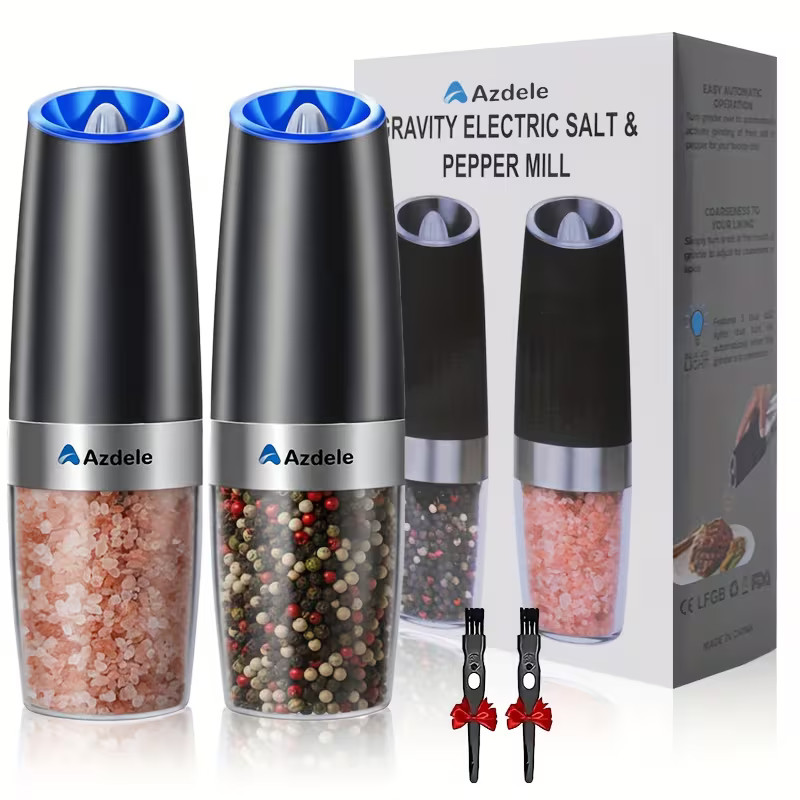 2 Pack Gravity Electric Salt and Pepper Grinder Mill Shaker Adjustable Automatic