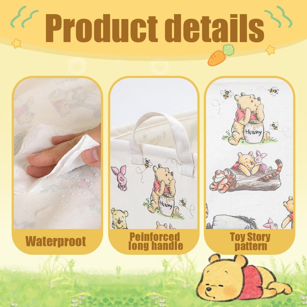 Rectangle Cute Bear Nursery Storage Basket With A Waterproof PE Coating, Fold...