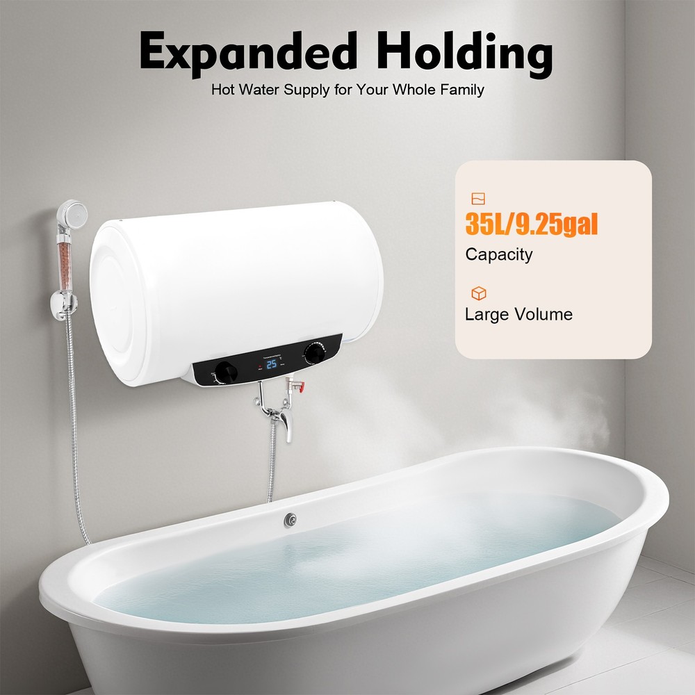 1500W 110V  Tank Hot Water Heater Shower Electric Waterproof 30-75℃ White