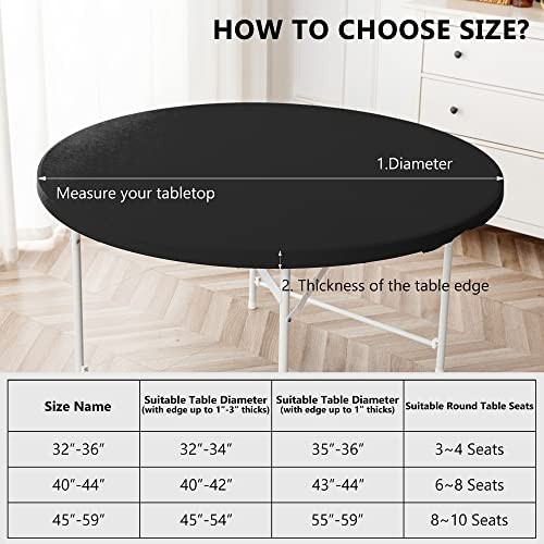 Round Fitted Tablecloth 2 Pack Tablecloth Fit Table up 32"-36" Diameter Black