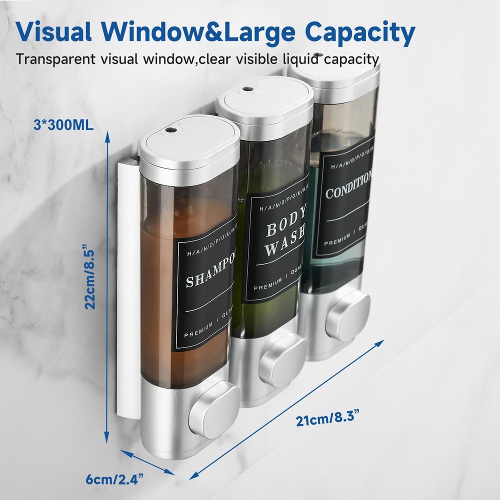 3 Chamber Wall Mounted Soap Dispenser Lockable High Capacity Durable ABS