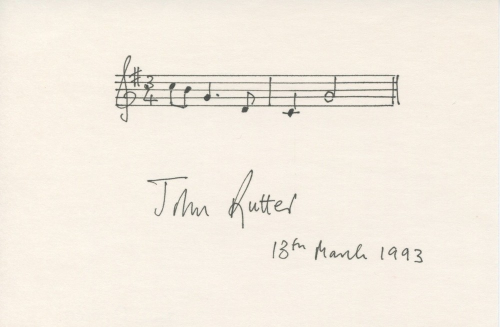 RUTTER, John. (b. 1945): Autograph Musical Quotation Signed