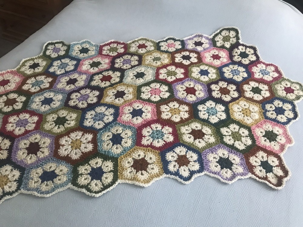 African Flower Afghan Throw Runner