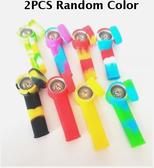 2PCS Silicone Handheld Pipe – 4inch, Portable with Protective Cap, Random Colors