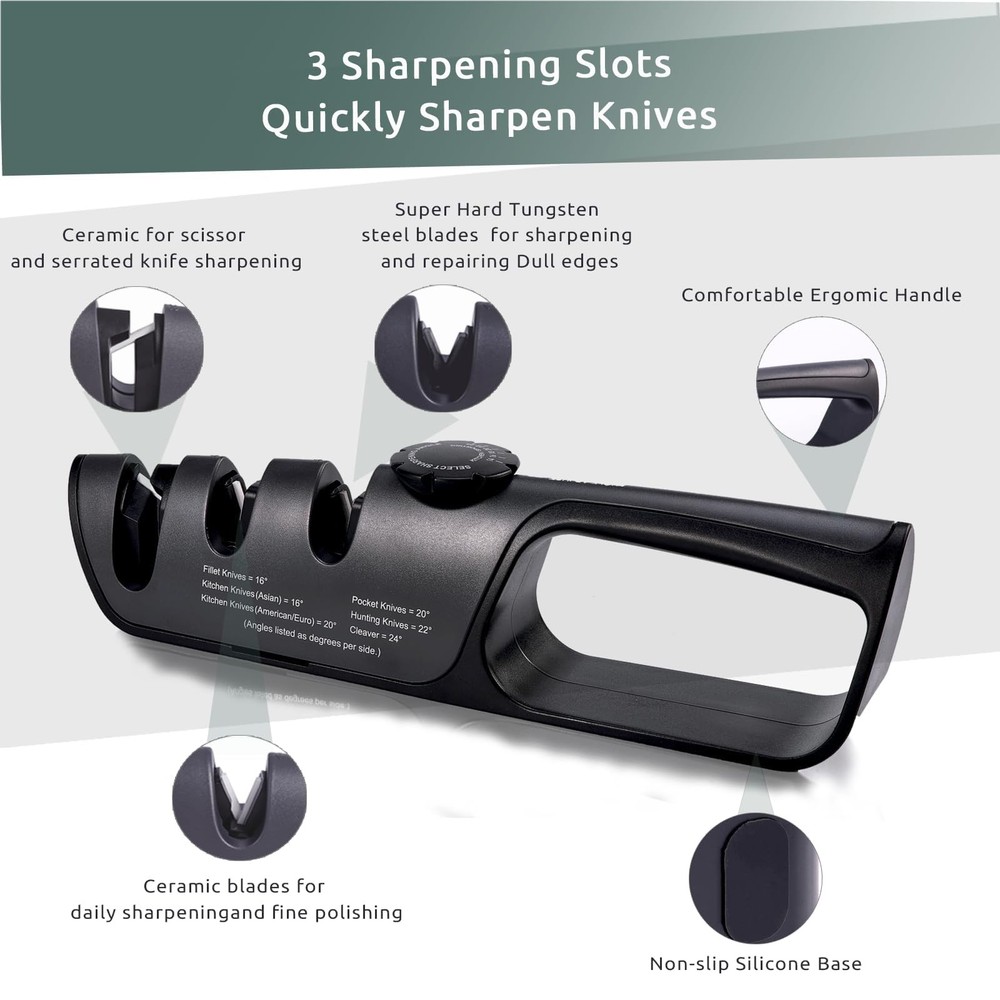 Knife and Scissor Sharpener, with 6 Adjustable Angle, Coarse Standard, Black