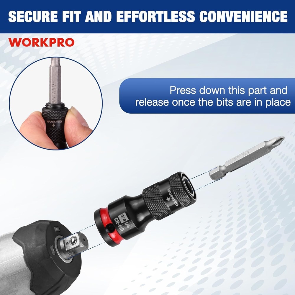 WORKPRO 1/2" 3/8" 1/4inch Quick Release Hex Impact Socket Adapter Bit Holder Set