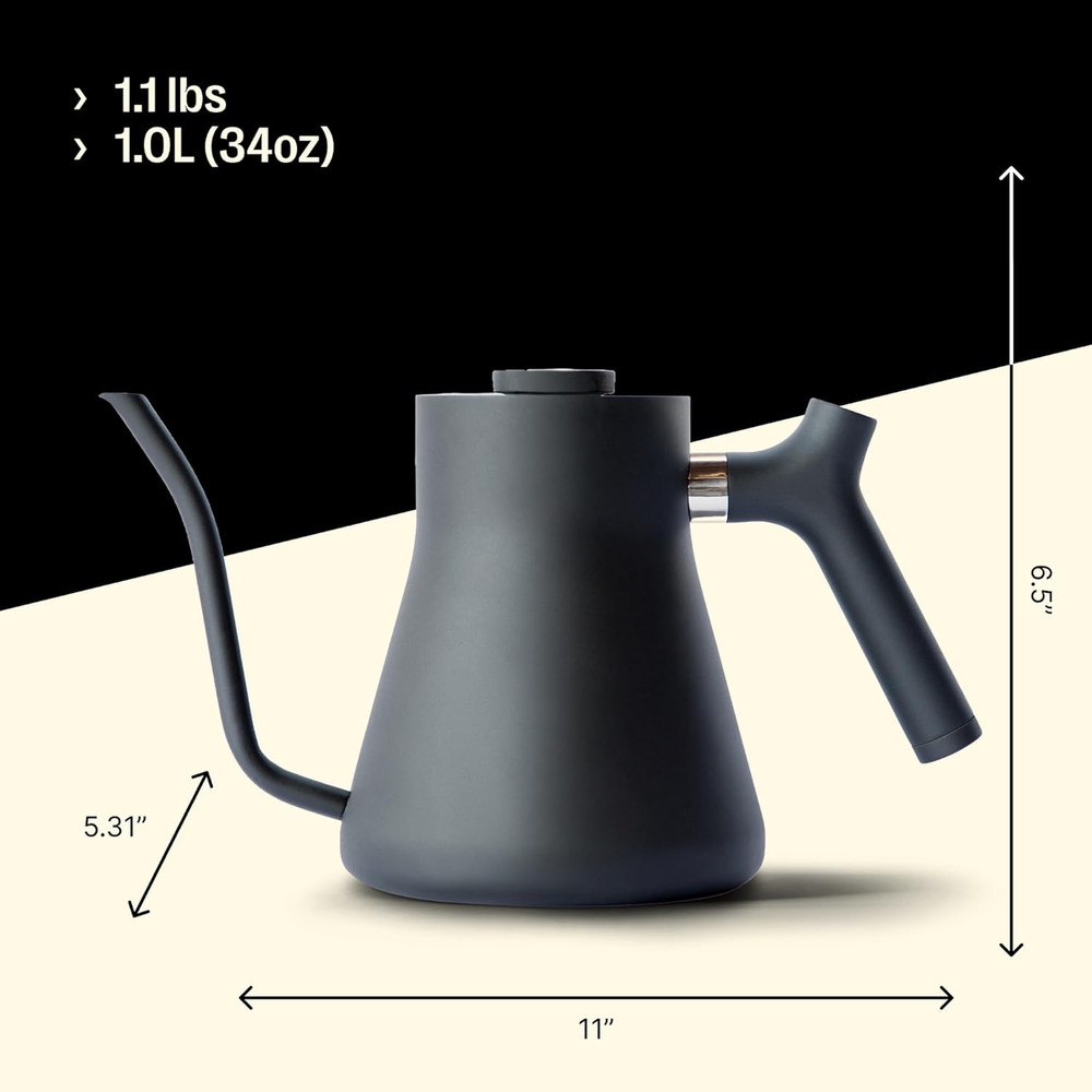 Stagg Matte Black Gooseneck Kettle - Precision Pour, Built-In Thermometer, 1L