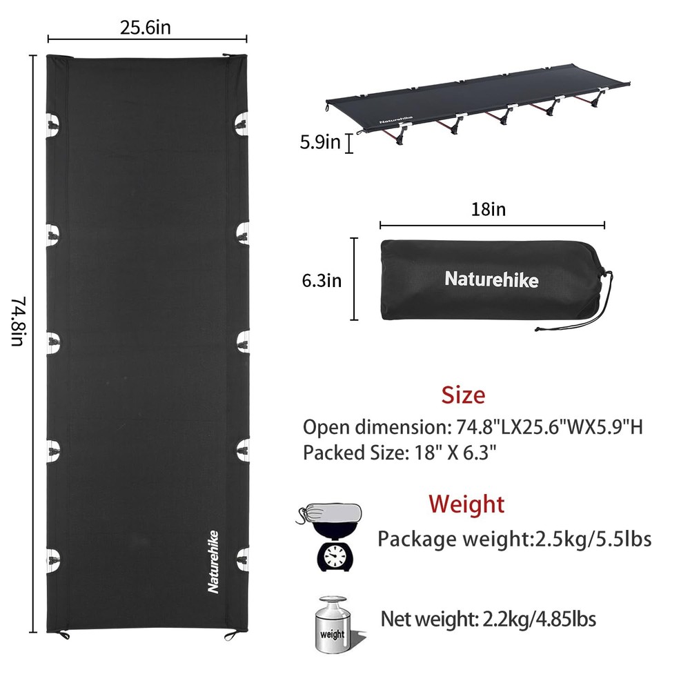 GreenWild Camping Cot, Ultralight Folding Backpacking Cot, Supports 330lbs, P...