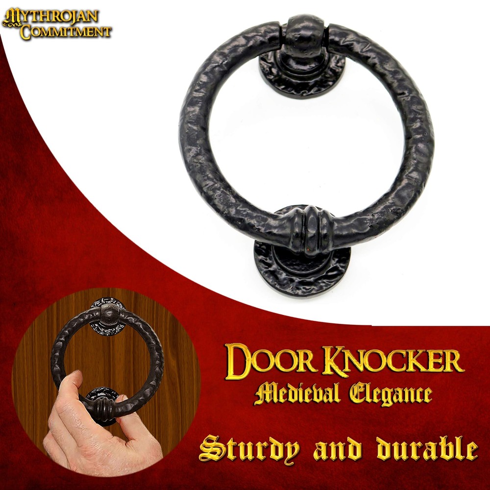 Ring Door Knocker Hardware Solid Cast Iron Finish Front Decor Gate Accessories