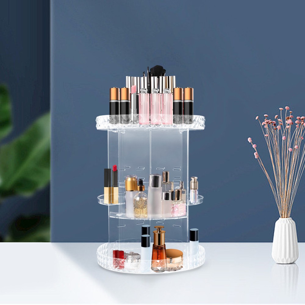360° Rotating Makeup Organizer Adjustable Shelf Rotatable Cosmetic Organizer Box