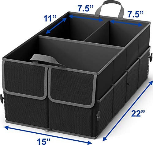 Foldable Car Trunk Organizer with Removable Divider 3-Compartment Black