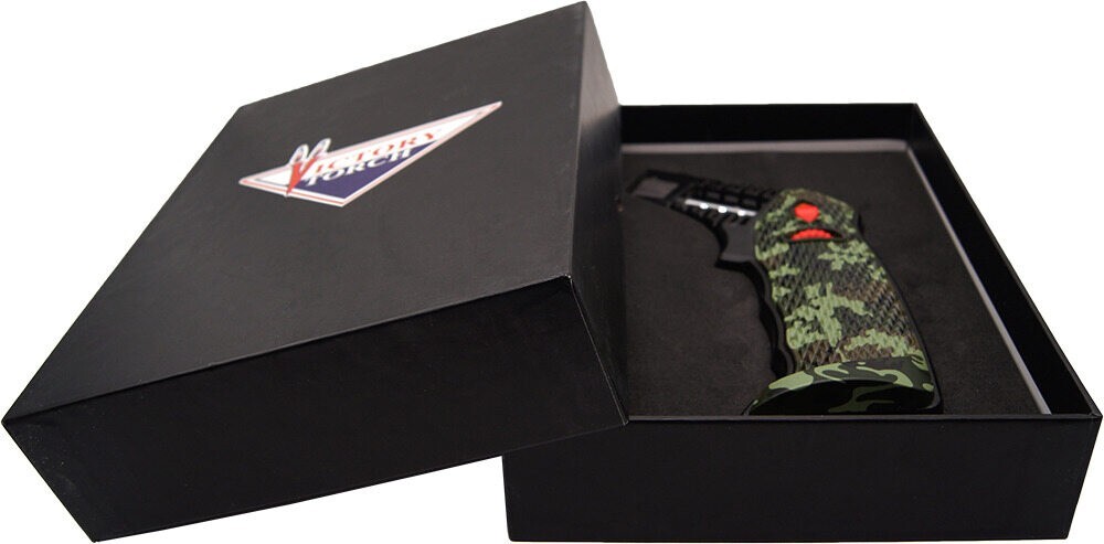 Big Side Torch Table Jet Lighter Butane Butane Refillable w/ Gift Box Green Camo