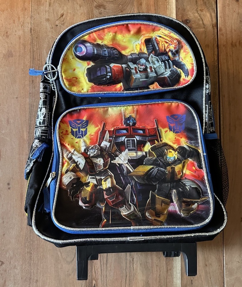 Transformers Rolling Backpack Small Black/Blue Polyester Zip, Wheels, Optimus