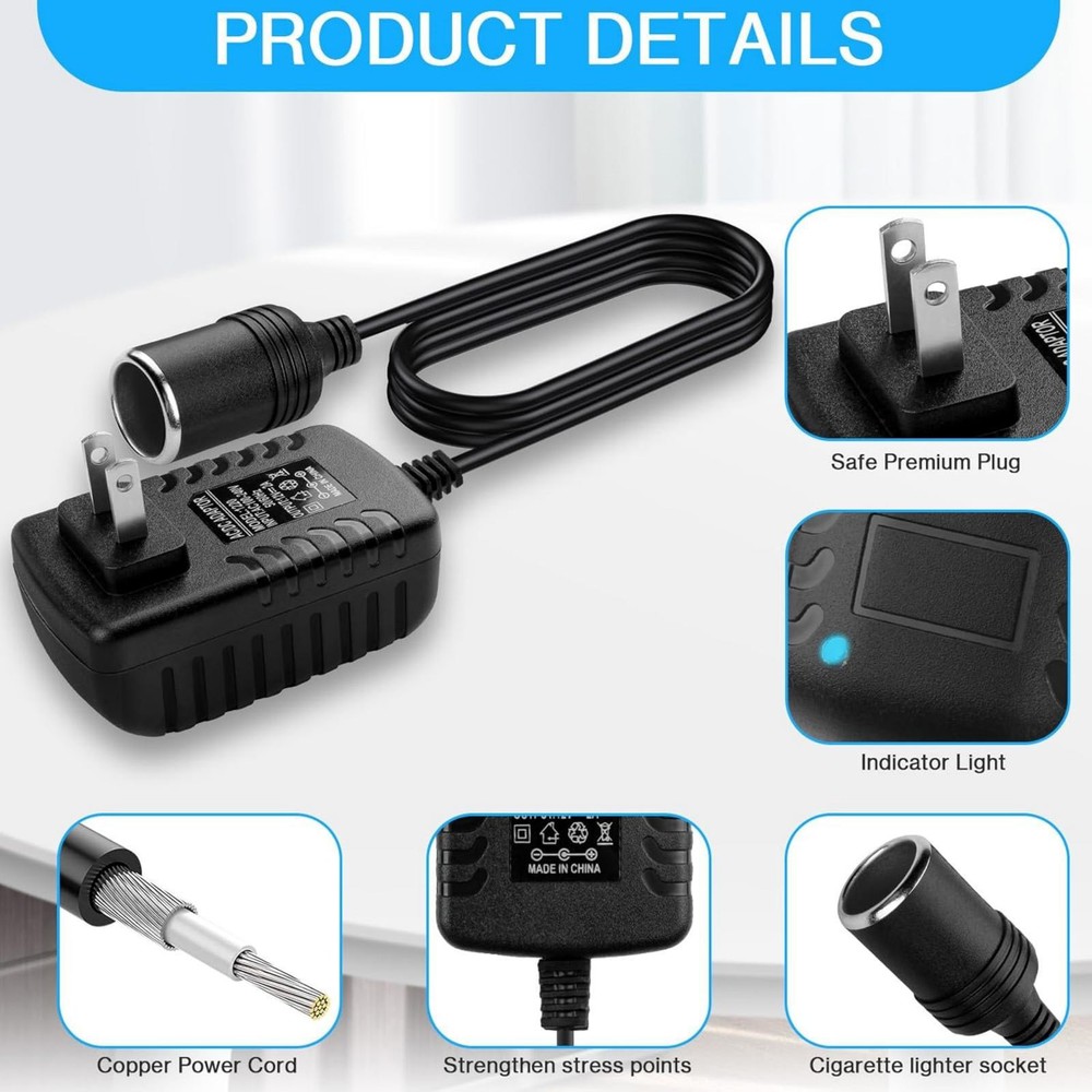 12V-2A Standard US 2-Pins Plug Car Cigarette Lighter Converter Socket Adapter