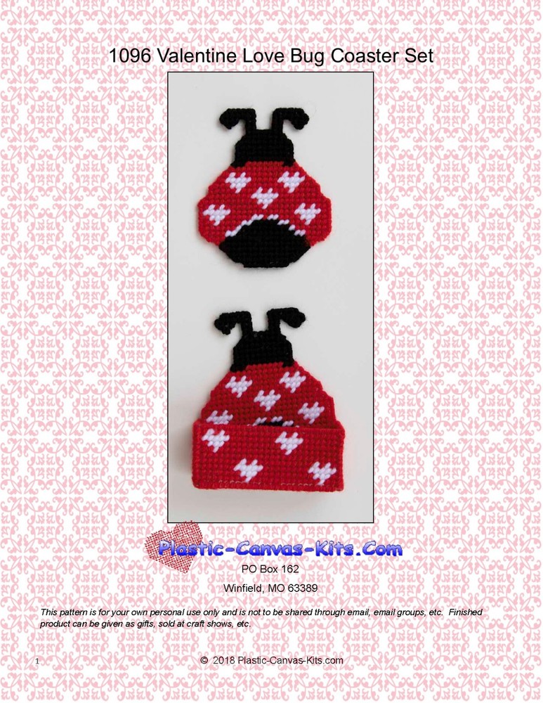 Valentine's Day Love Bug Coasters-Plastic Canvas Pattern or Kit