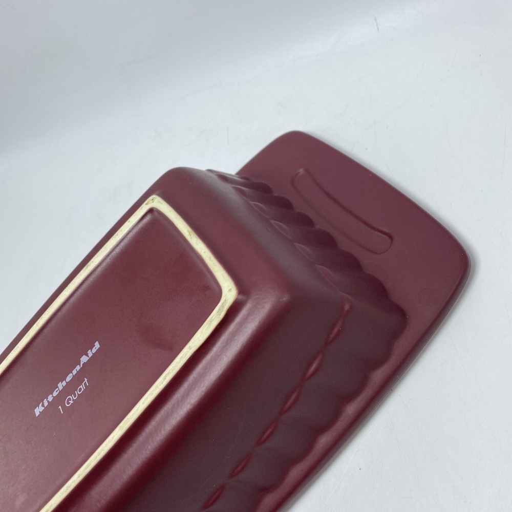 KitchenAid 1 Quart Loaf Pan Bread Casserole Dish Ceramic Stoneware Maroon Handle