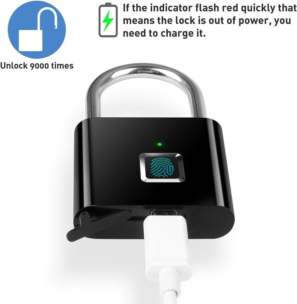 Waterproof Smart Fingerprint Door Lock Keyless Padlock Security USB Rechargeable